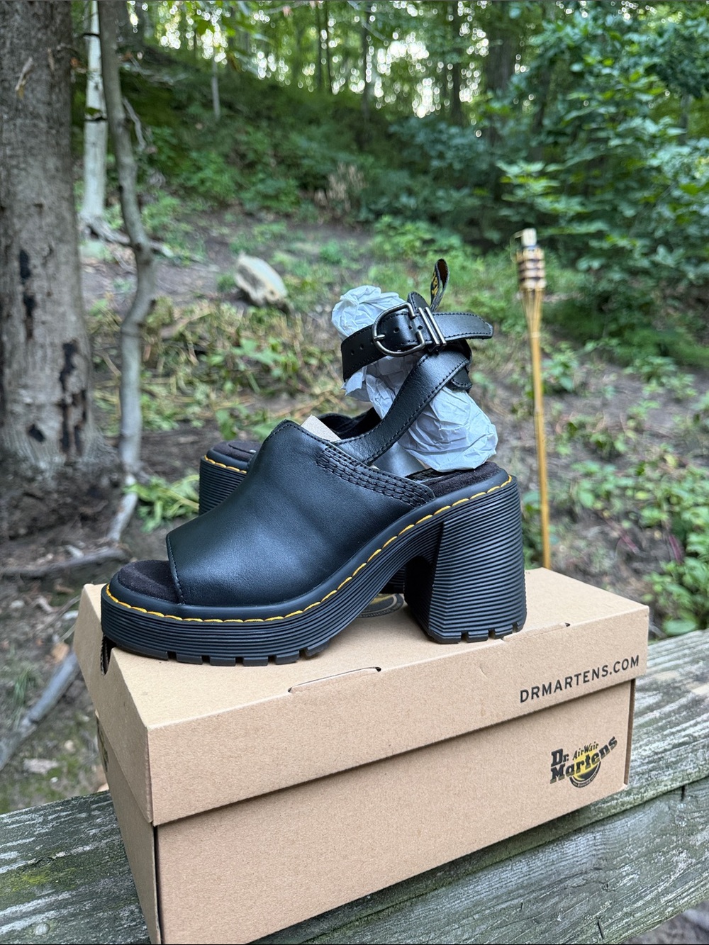 Dr. Martens Black Leather Chunky Platform Heeled Sandals